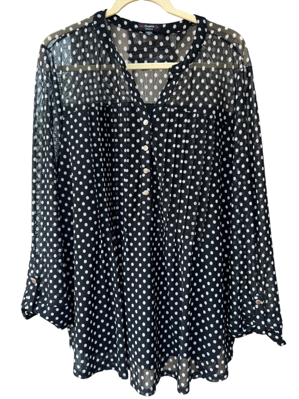 Cocomo Women’s 3X Polka Dot V Neck Sheer Lined Top